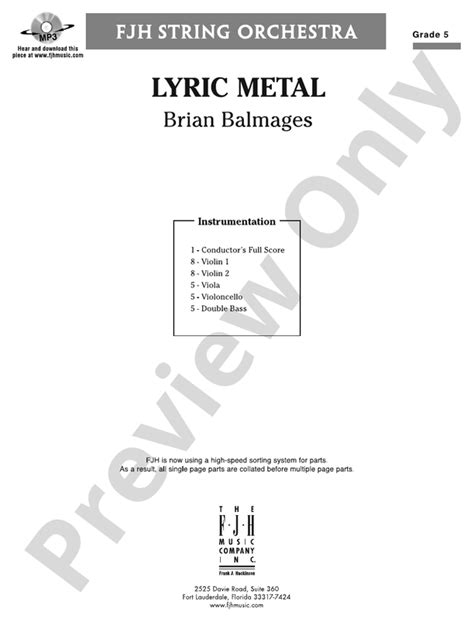 Lyric Metal: Score: : Brian Balmages 